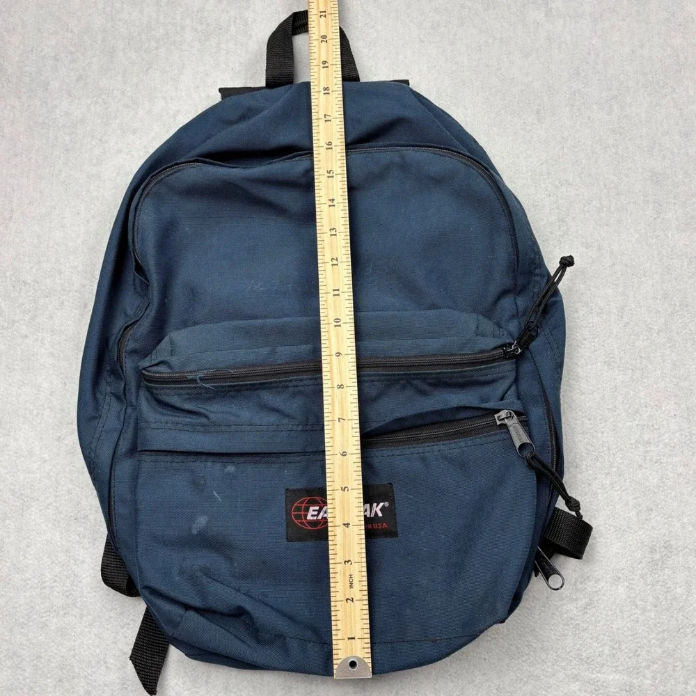 Eastpak Backpack Navy Blue Made in USA Vintage Canvas School Bag 2 Pocket